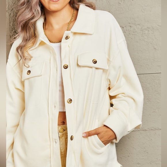 NEW Heimish Cozy Girl Oversized Button Down Shacket Shirt Jacket - Picture 2 of 5